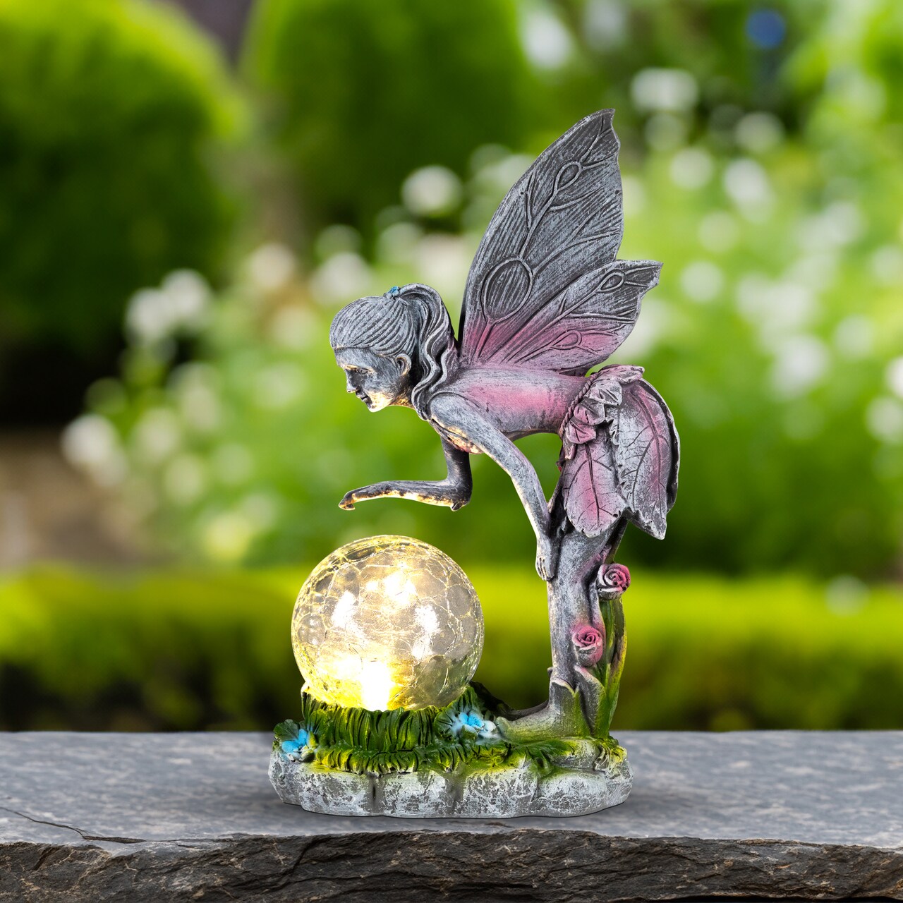 Northlight Solar Lighted Fairy with Gazing Ball Outdoor Garden Statue - 11"